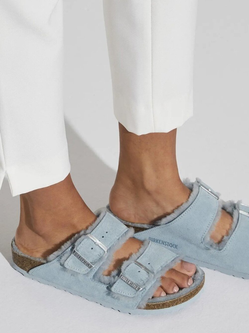 Birkenstock Arizona Shearling Suede Leather Light Blue - Size 37